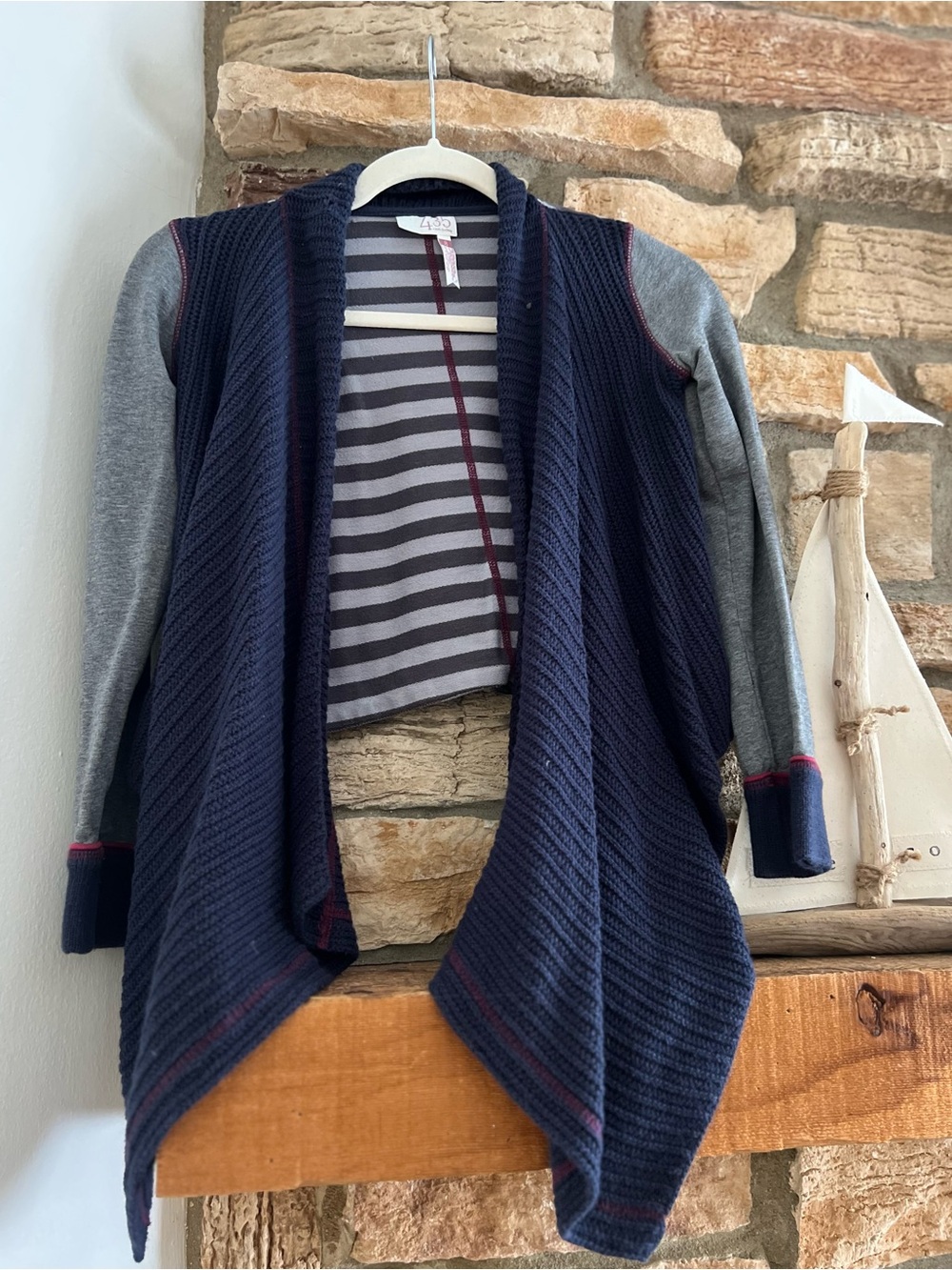 Matilda Jane Striped Lined Navy & Gray Open-Front Sweater Cardigan